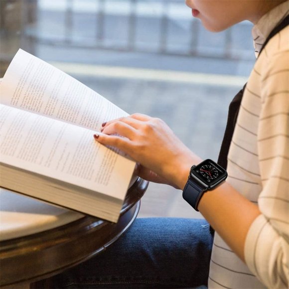 NEW[BAND] NAVY Genuine Leather For Apple Watch - Picture 7 of 9